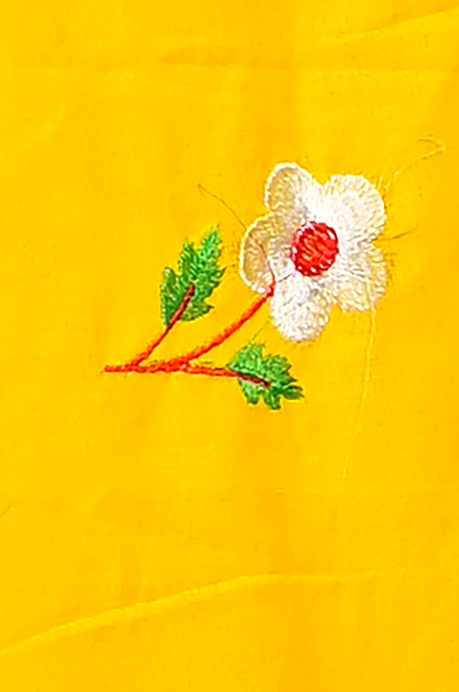 Yellow Pure Cotton Paray Embroidery Handloom saree (300)